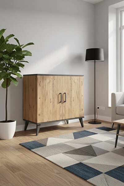 Dienni Arges Şifonyer 2 Raflı 2 Kapaklı 88x30x80 Antrasit-Çam