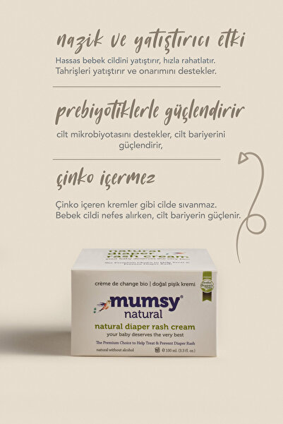 Mumsy Natural Doğal Pişik Kremi 100 ml, 22 Bitki ve 3 Vitaminle Zenginleştirilmiş Organik, Koruyucu ve Onarıcı