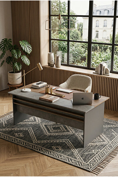 Robin Home Berlin A Ofis Çalışma Masası 180cm*90cm Kahve-beton-antrasit Vs1-cga