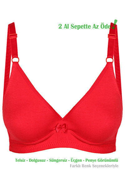 Alışveriş Meydanı Γυναικείο Κόκκινο Basic Triangle Χτενισμένο Βαμβακερό Σουτιέν