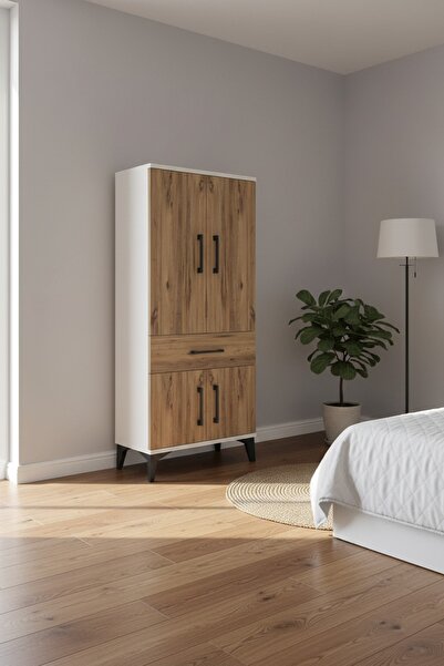 Dienni Arges Dolap 2 Raflı Tek Çekmeceli 4 Kapaklı 60x30x134 Aytaşı-Çam