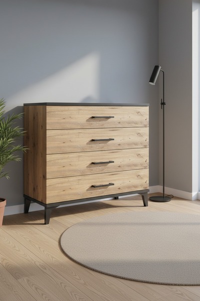 Dienni Hyperion Şifonyer 4 Çekmeceli 88x44x80 Antrasit-Çam