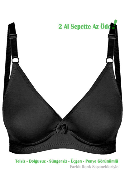 Women's Black Basic Triangle Combed Cotton Bra