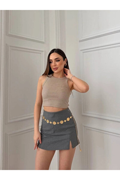 Butik Women's Halter Neck Ribbed Stretchy Crop Tank Top