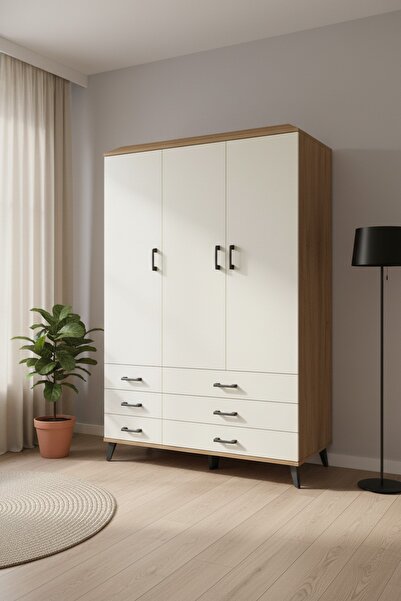 Dienni Hyperion Dolap 5 Raflı 6 Çekmeceli Tek Askılı 132x44x195 Çam-Aytaşı/Ay...