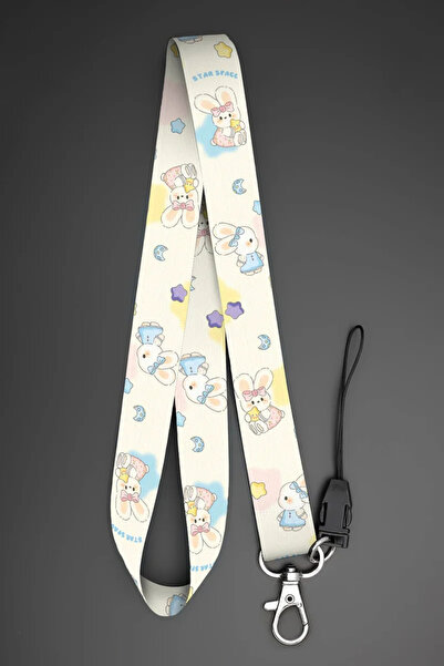Apptakı Tavşan Desenli Yaka Kartı Boyun İpi Telefon Askısı - ASK0003