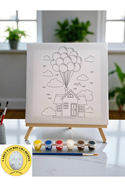 Asra Çocuklar İçin Tuval Boyama Seti (Tuval, Şövale, Fırça ve 6 Renk Akrilik ...