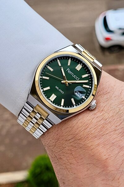 Ferrucci 40 mm Men's Wrist Watch with Green Band Yellow White Color