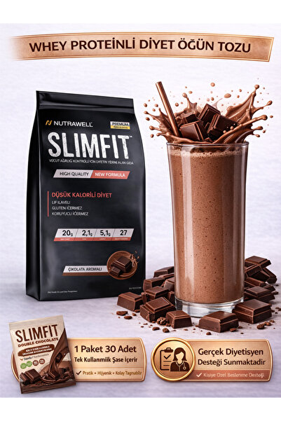 Nutrawell Slimfit Çikolatalı - 30 Öğün - Öğün Yerine Geçen Shake Öğün Tozu