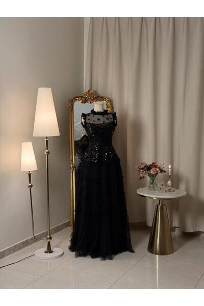 vanus fashion 6445-فستان أسود فخم بإطلالة ساحرة