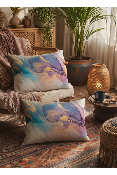 SasoHome غطاء وسادة مستطيل منقوش بالرخام الكوارتز الوردي مكون من قطعتين