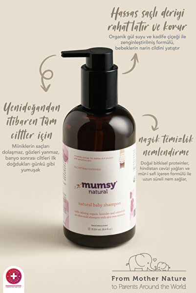 Mumsy Natural Göz Yakmayan, Kolay Taranan Bebek Saç ve Vücut Şampuanı, Organik Bitkisel Formül, 250 Ml.