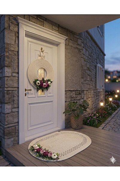FELIX HOME Çiçekli hasır paspas kapı süsü takım