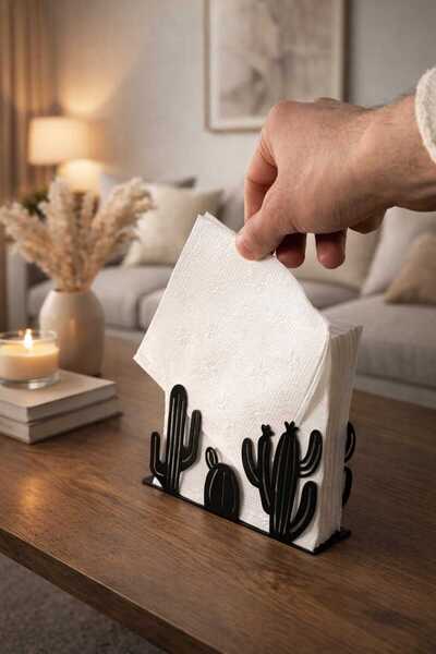 LAZORİAE Διακοσμητική Μεταλλική Θήκη Χαρτοπετσετών με Σχέδιο Κάκτου – Μοντέρν...