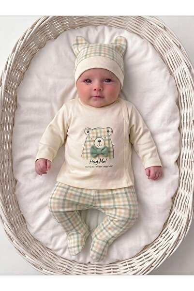 %100 Pamuk 0-3 Ay Yenidoğan Bebek Hastane Çıkışı 3'lü Set