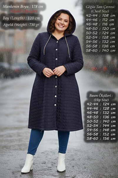 Laden معطف نسائي كبير الحجم مبطن موسمي عالي الجودة باللون الأزرق الداكن