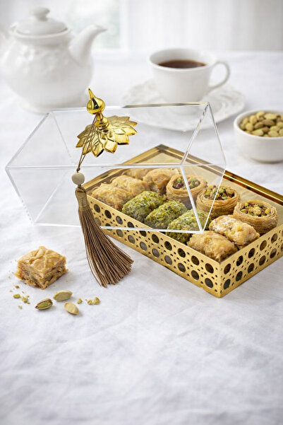 B&D صندوق تخزين مربع مزخرف من الأكريليك مع لمسة ذهبية، شفاف وذهبي، مقاس صغير،...