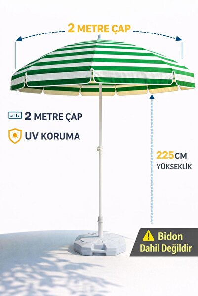 Düvenci 2 Metre Plaj Şemsiyesi Bidonsuz Yeşil Beyaz Bahçe Balkon Teras Kamp G...