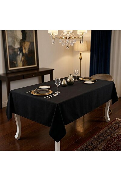 Peri Lüx Kadife Kumaş Siyah Masa Örtüsü 140x210 Cm