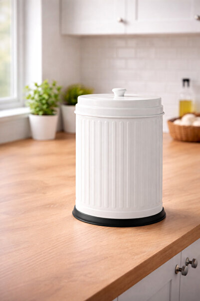 Yufira Life Beyaz 3 LT Tezgah Üstü Çöp Kovası Kapaklı İç Kovalı Vintage Model...