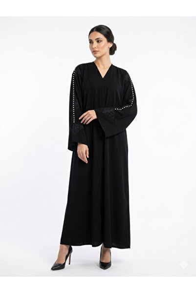 GigiTex عباية فرنسية مزينة بالحجارة (مقاس 40-46) الطول 1.45 سم