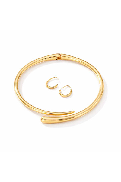 Pursehuit Set colier și cercei aurii, stil minimalist, Alma C16