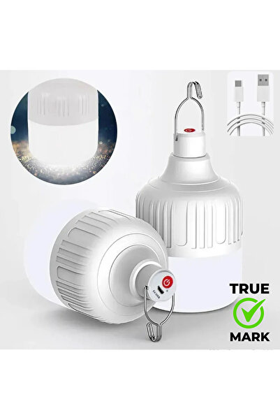 TRUE MARK - Bec LED 36W portabil, reîncărcabil USB, IP55, agățătoare, alb rec...