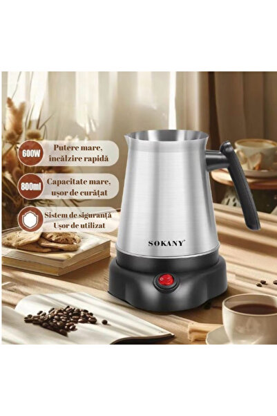 SOKANY Ibric Electric Inox 600W capacitate maxima 800 ml, capacitate de lucru 600 ml Buton On/Off Negru