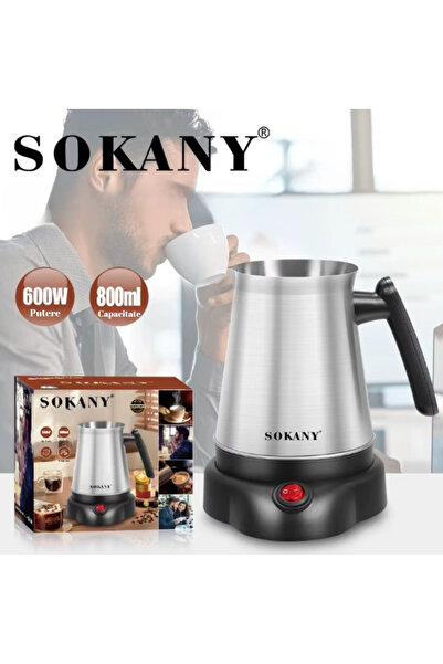 SOKANY Ibric Electric Inox 600W capacitate maxima 800 ml, capacitate de lucru 600 ml Buton On/Off Negru