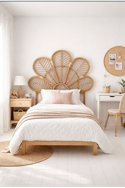 Store Bambu Rattan Hasır Yatak Başlığı El Yapımı Tek Kişilik 100cm Naturel Renk
