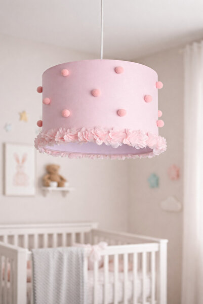 SefDen Lazer Kesim Atölyesi Pembe Ponponlu Çiçek Detaylı Bebek Odası Avizesi ...