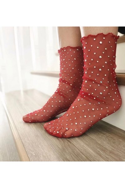DİLARRA Boutique Red Sequin Tulle Socks