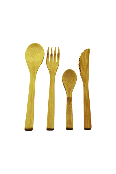 Go İthalat طقم مطبخ خشبي من الخيزران مكون من 4 قطع 2 ملعقة - شوكة - سكين