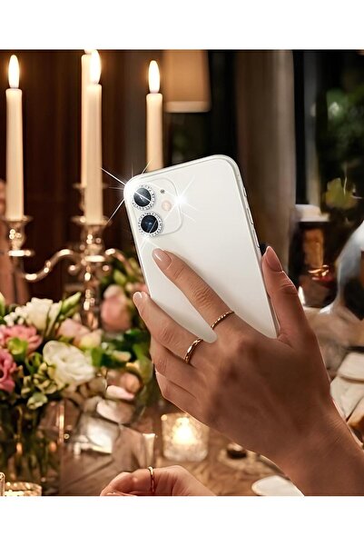 Powerfox Iphone 11/12/12 Mini Uyumlu owski Taşlı Silver Kamera Lens Koruyucu