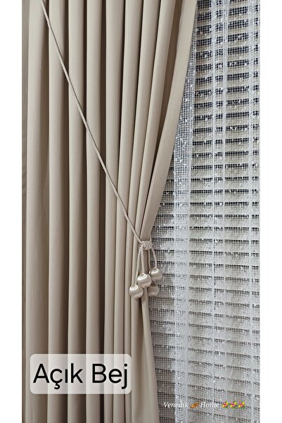 venedik home Açık Bej Renk Milas Keten Fon Perde 1x3 Sık Pileli Özel Dikim (4...
