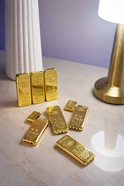 Yürük Altın Külçe Şeklinde Çakmak Gold Bar Tasarım Metal Çakmak Dolumlu Şık H...