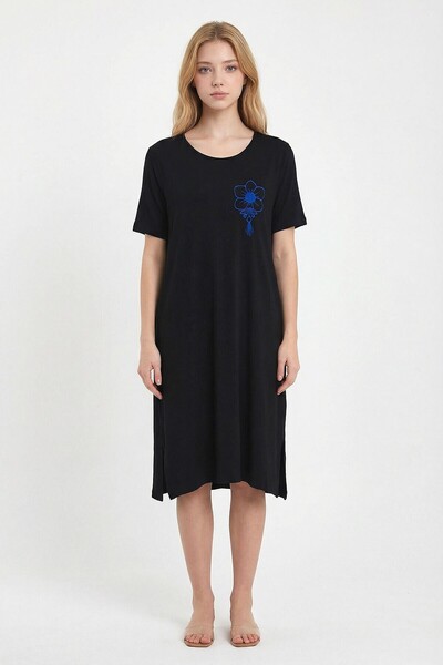 loia Γυναικείο Μαύρο Φόρεμα Σαξ με Κέντημα και Πλέξη από Βισκόν, Κομψό Φόρεμα...