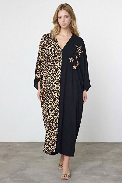 loia Γυναικείο φόρεμα με κέντημα λεοπάρ, μάξι μήκους, υφαντό από βισκόζη, κομ...