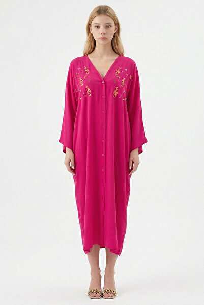 bacc Φούξια Κεντημένο Φόρεμα Μάξι Μέγεθος D Υφαντό από Βισκόζη