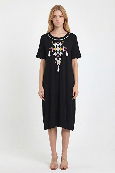 bacc Μαύρο και λευκό κεντημένο πλεκτό φόρεμα από βισκόζη