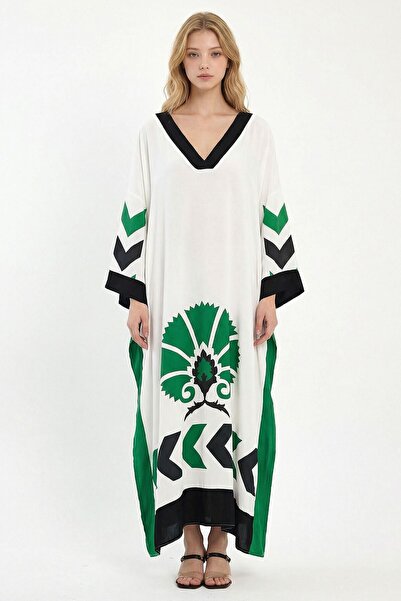 loia Γυναικείο φόρεμα με λευκό στάμπα, μάξι μήκους, υφαντό από βισκόζη, κομψό...