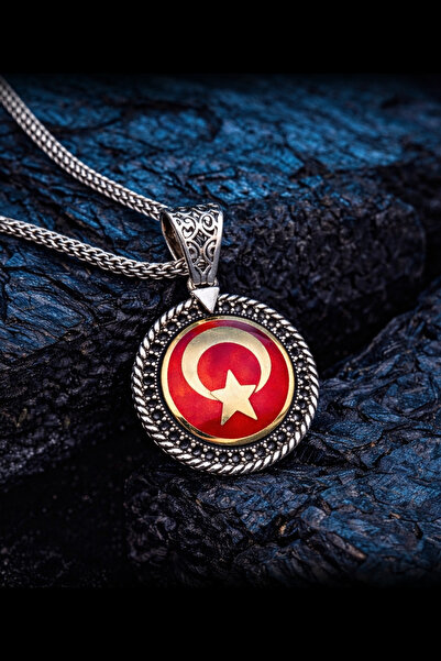 Duende Silver Türk Bayraklı Kolye 925 Ayar Gümüş Kolye (üst Kısmı Dönmektedir.)