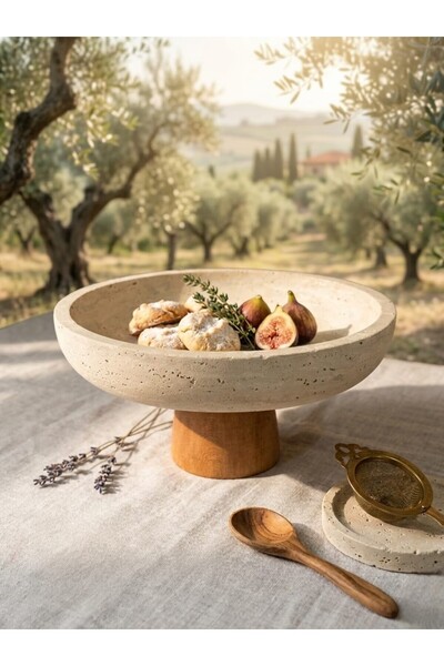 FARALYAHOME وعاء رخامي من سونوملوك مع قاعدة طبيعية من الترافرتين 25×5 سم