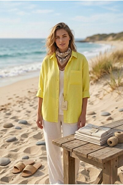 miremiran Doğal Keten Kumaş Oversize Salaş Kalıp Kadın Gömlek – Yazlık Rahat ...