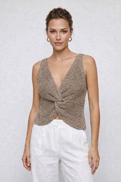 Neden Tekstil Γυναικεία πλεκτή μπλούζα Premium με λεπτομέρεια στριφτού κόμπου...