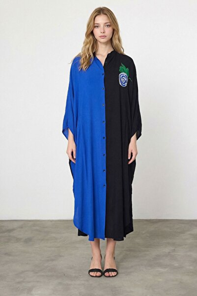 loia Γυναικείο φόρεμα με κέντημα Saks, μάξι μήκους, υφαντό από βισκόν, κομψό ...