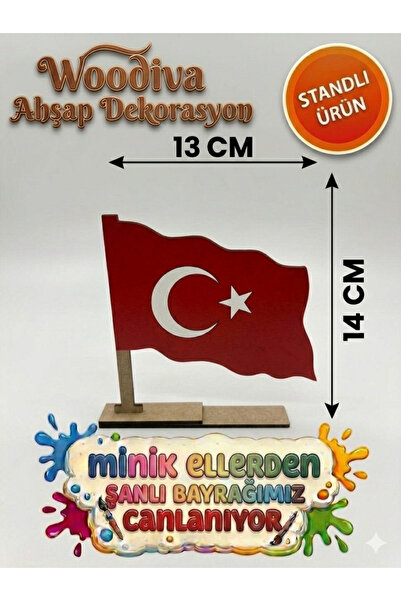 WOODIVA AHŞAP WOODIVA 1 Adet Boyanabilir Türk Bayrağı Standlı Ahşap Oyuncak E...