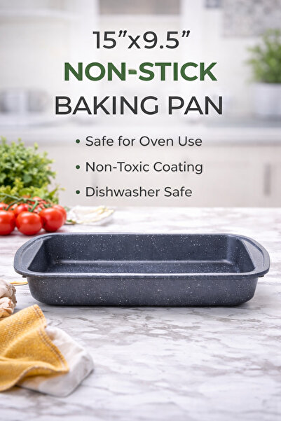 Generic NEOFLAM Fika Ceramic Coated Aluminum Cast Rectangular Baking Tray - L...