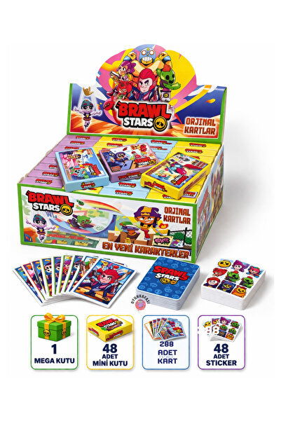 OYUNKAFASI BRAWL STARS 1 MEGA KUTU 48 MİNİ KUTU 480 ADET KART 48 ADET STİCKER