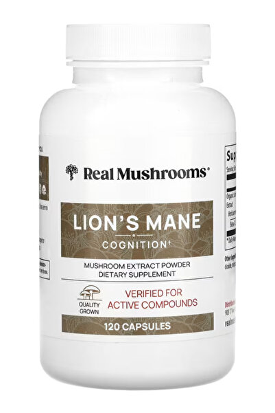 Real Mushrooms Supplements, Lions Mane Mushroom Cognition (120 Capsules) Brai...